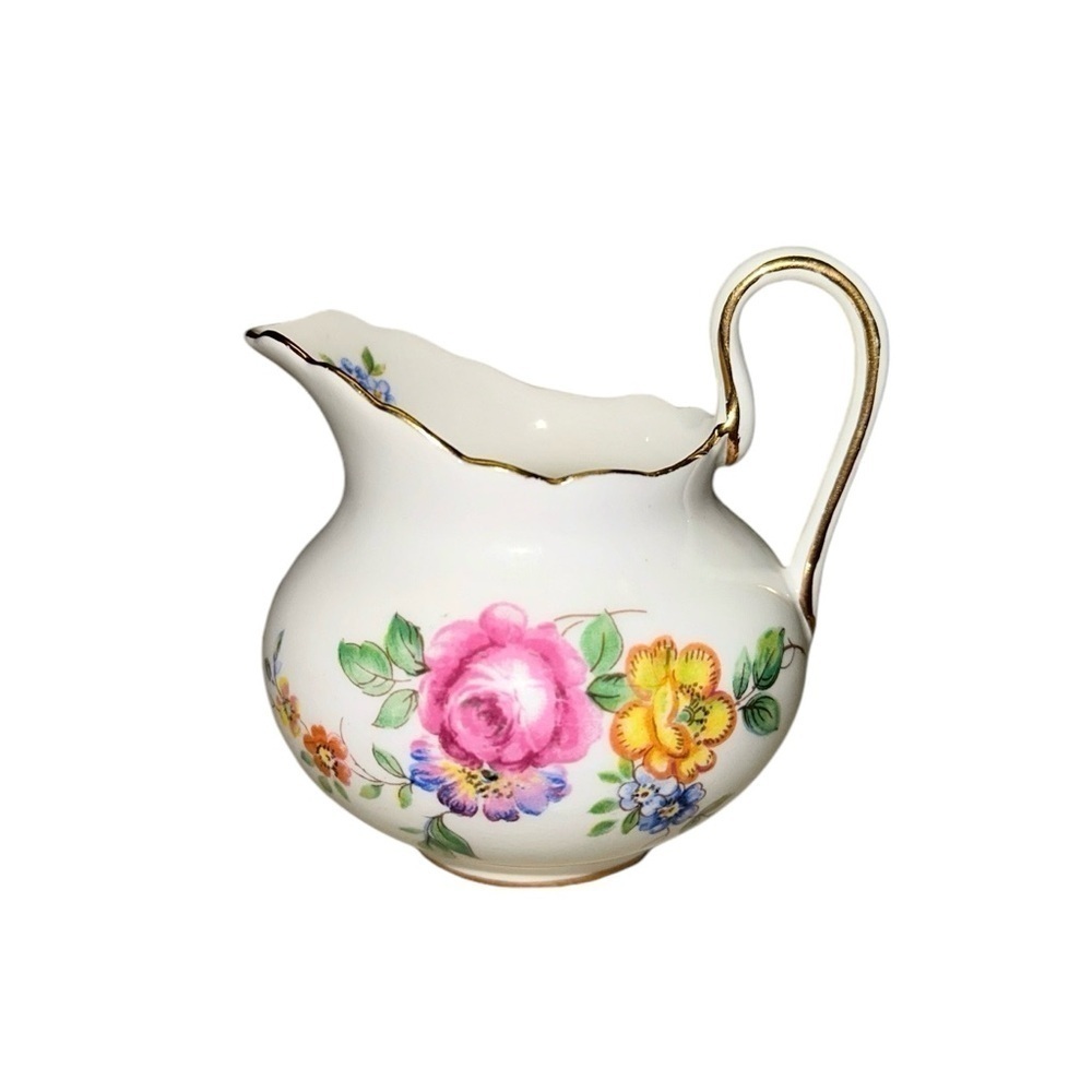 Royal Chelsea Vintage Porcelain Red Yellow Floral Gold Gilt Creamer